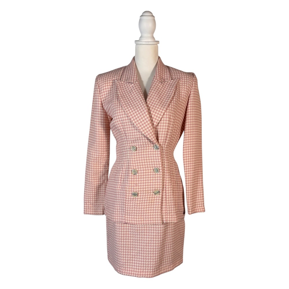 90s Pink Houndstooth Skirt Suit XS Coquette Clueless Core Retro Corporate Barbie